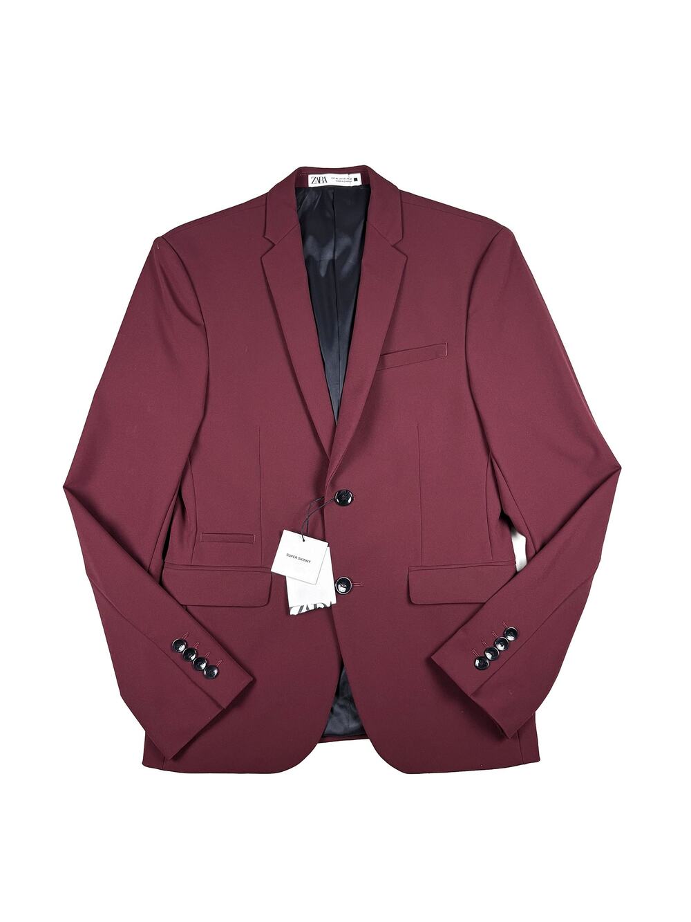 Zara Mens 36 Super Skinny Blazer NWT Burgundy Red 4 Way Stretch Slim Modern Fit